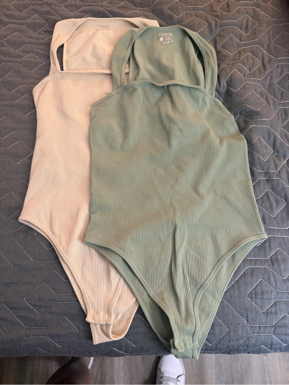 Ribbed Scoop Neck Bodysuit Duo - Sage & Cream